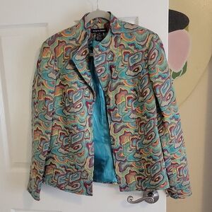Margaret Frances Sz10 open front taylored Colorfully lined Patterned Blazer
